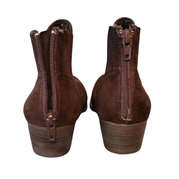 Union Bay Brown Timmy Suede Ankle Boot Stretch Bootie 1.5" Heel Back Zipper 7M - Picture 6 of 8